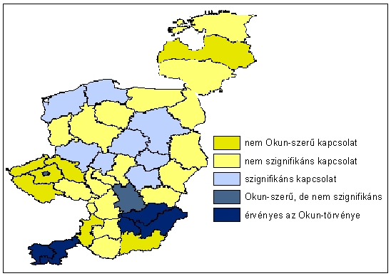 2. A Kelet-Közép-Európa és az Észak-magyarországi régió munkaerő-piaci helyzetének vizsgálata Ezt követően a számítások eredményeit és a képzett csoportokat térképen is ábrázoltam, hogy