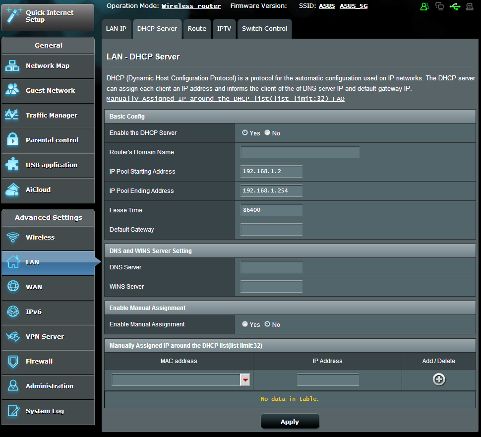 A LAN IP-beállítások módosításához: 1. A navigációs pultról menjen az Advanced Settings (Speciális beállítások) > LAN > LAN IP fülre. 2.