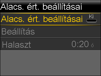 A magas halasztásának beállítása: 1. Lépjen a Magas ért. beáll. képernyőre. Menü > Szenzorbeállít.-ok> Magas ért. beáll. Megjelenik a Magas ért. beáll. képernyő. 2.