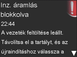 VIGYÁZAT! Ha kritikus hiba jelentkezik a pumpán, a következő képernyő jelenik meg, és a pumpa szirénázni kezd. Haladéktalanul válassza le, és ne használja tovább az inzulinpumpát.