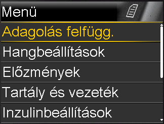 2. Válassza ki a kezdőképernyő felső részén megjelenő állapotsort. Bólus Bázis 17:00 VC 6.1 mmol/l Aktív inzulin 1.0 E Megjelenik az állapotjelző képernyő. 3.