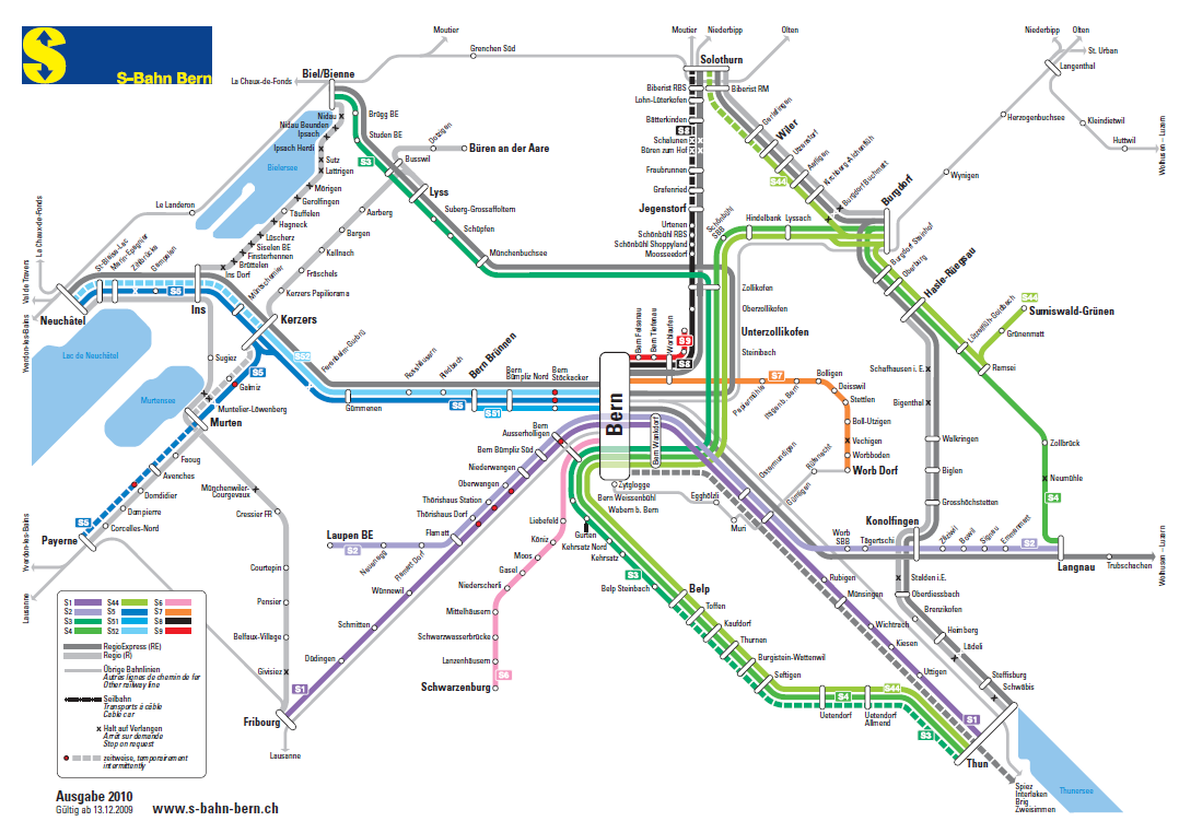 A berni S-Bahn hálózata forrás: www.s-bahn-bern.