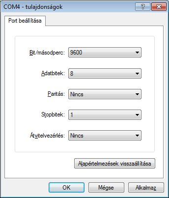 Válassza ki azt a soros portot (COM ), amelyiket ténylegesen a készülékhez való csatlakozásra használ. A port kiválasztása után kattintson az OK gombra.