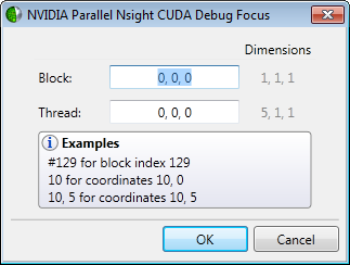 CUDA Debug Focus A változók egy része a kontextushoz kötődik Szálakhoz kapcsolódik: regiszterek és a lokális memória Blokkokhoz kapcsolódik: a megosztott memória Ezek aktuális értékének