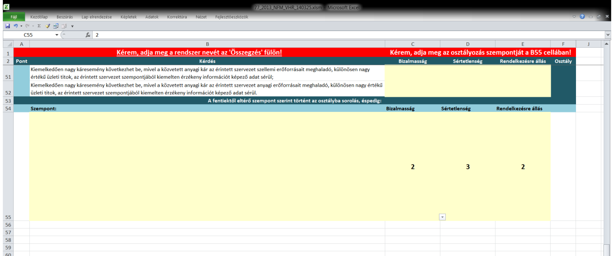 Az Osztályba sorolás fül 55.