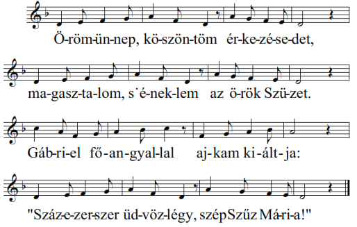 Örömünnep, köszöntöm érkezésedet 21 Dallama: Mária gyermekei Názáreti házadban, isteni Ara, égi díszben megjelent az Úr angyala, s boldog hangon így köszönt: Úr van teveled!