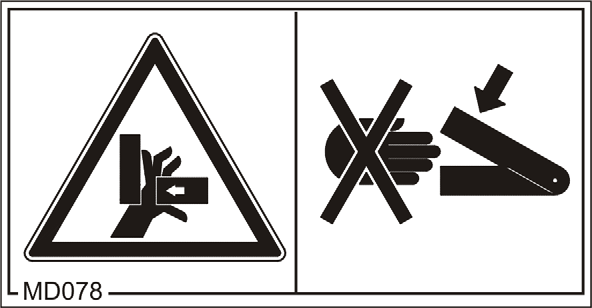 Általános biztonsági utasítások Megrendelési szám és magyarázat Figyelmeztető jelzés MD 076 A kéz vagy a kar behúzásának vagy elkapásának veszélye hajtott, burkolat nélküli lánc- vagy szíjhajtás