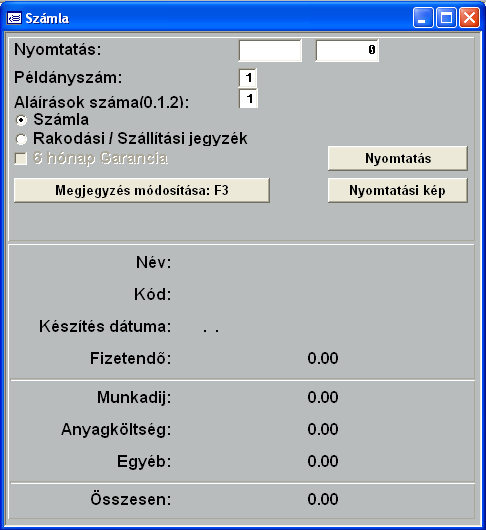 16. Számla nyomtatása (Y) A már rögzített számlákat nyomtathatja a szállítólevélnél ismertetett