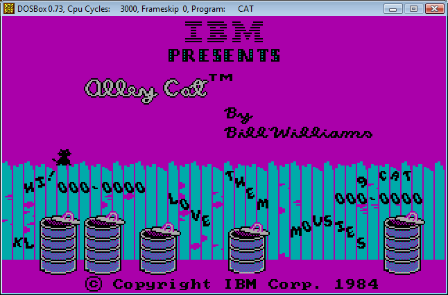 16. ábra Alley Cat játék DOSBoxban (vegyük észre, hogy IBM
