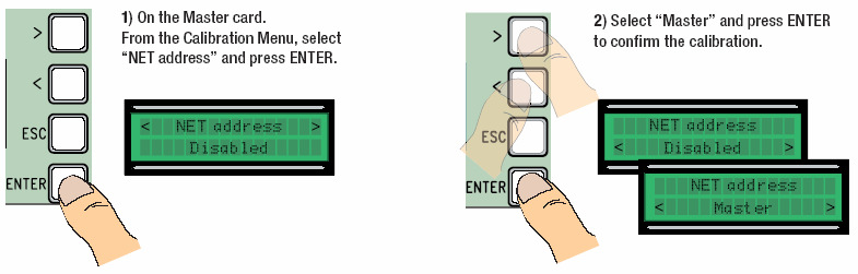 A "NET-adress" azaz a mester szolga funkció be van állítva, amikor két motor összekapcsolásával a motorok egyszerre működtethetők.