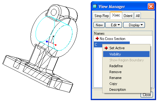 8.26. ábra Metszetek felvétele a 3D-s modellnél A View Manager ablakban kattintsunk az Xsec fülre, majd nyomjuk meg a New gombot!