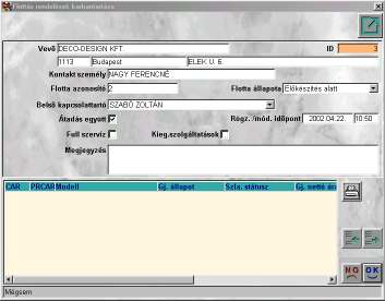 A fenti ablakban új flottás rendelés készítése az Új rekord felvitele ( megjelenő ablakban lehetséges (54. ábra). ) nyomógombra kattintva 54.