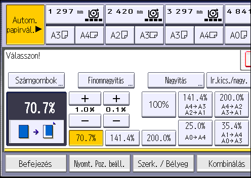 3. Másolás 1. Nyomja meg a [Kics. /nagy.] gombot. 2. Válasszon ki egy méretarányt, majd nyomja meg az [OK] gombot. 3. Helyezze be az eredetit, és kezdjen szkennelni.