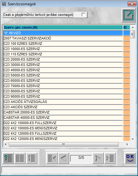 19. ábra A Szervizcsmagk ablakban kell kiválasztani a megfelelő szervizcsmagk, majd a Mentés ( ) nymógmbra kattintva a szervizcsmag kiválasztásra kerül.