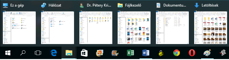 A Fájlkezelő 13 zásban nyitott ablakokat, munkameneteket és ezek közül kattintással választhatunk (lásd a következő ábrát).