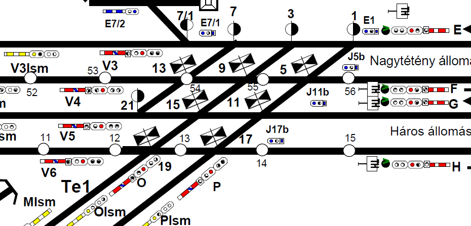 8 m A 4542 sz. vonat vágányútjának célpontja ( V6 jelű kijárati jelző) és a 819 sz. vonat vágányútjának csatlakozási pontja (19 sz. kitérő biztonsági határjelzője) közötti távolság 8 m.