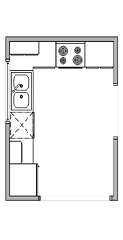 Konyha elrendezési lehetőségek, sémák Minimális konyha (garzon) Lineáris konyha L-alakú konyha