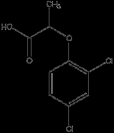 A B C D 2. ábra: Fenoxi-karbonsav herbicid hatóanyagok szerkezeti képlete. A- 2,4-D; B- MCPA; C- diklórprop; D- mekoprop 2.1.