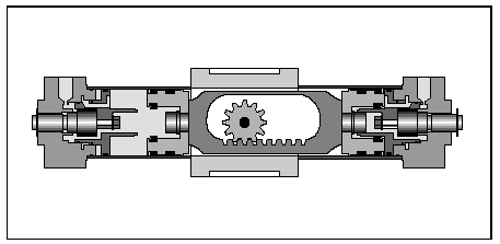 Forgatóhenger A dugattyúrúd belül fogasléc kialakítású és egy fogaskerékhez