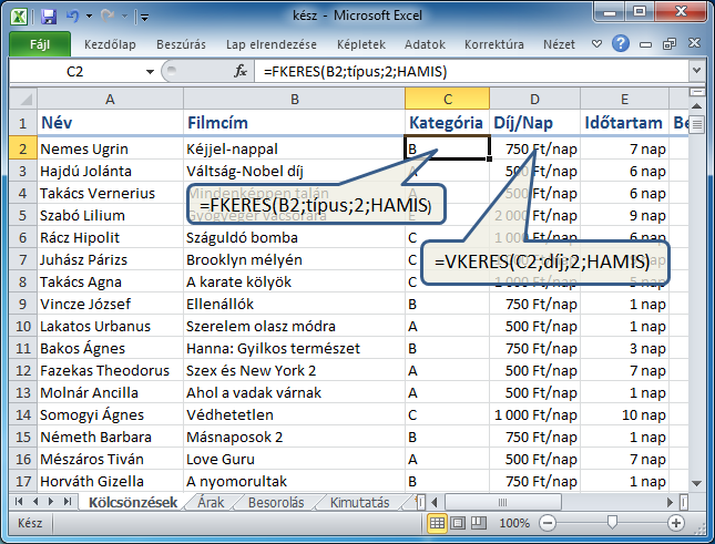 Keresőfüggvények példák Több