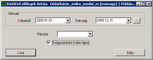 A program a jogcím választásakor azonnal kidobja azt a képernyőt, hogy az adott személynek mennyi előleg van a nevén: Ugyanez a képernyő jön fel az előleg visszavételezésénél is, tehát akkor is