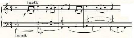 95 keletkezik egy teljes értékű s egyértelmű a-moll hangzás (bár a hárfa, képletesnek mondható hangerejével, továbbra is megőrzi a g basszust). V. szimfónia, 124-128. ütem.
