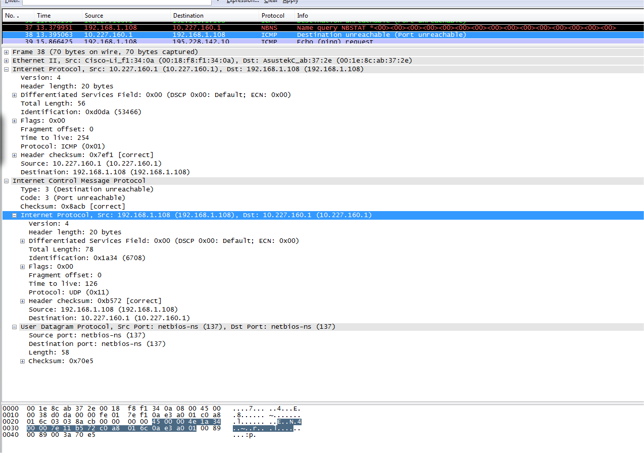 A TCP/IP PROTOKOLL MŰKÖDÉSE 4.24. ÁBRA ICMP DESTINATION UNREACHABLE - PORT UNREACHABLE Itt a következő történt: a 192.168.1.108 host meg szerette volna tudni a 10.227.160.