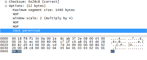 A SZÁLLÍTÁSI RÉTEG PROTOKOLLJAI 5.36. ÁBRA TCP OPTIONS - NOOP A jó öreg No Operation TCP opció. Mondtuk róla, hogy elválaszt (stimmel), mondtuk róla, hogy 1 bájt és mondtuk róla, hogy az értéke 1. 5.37.