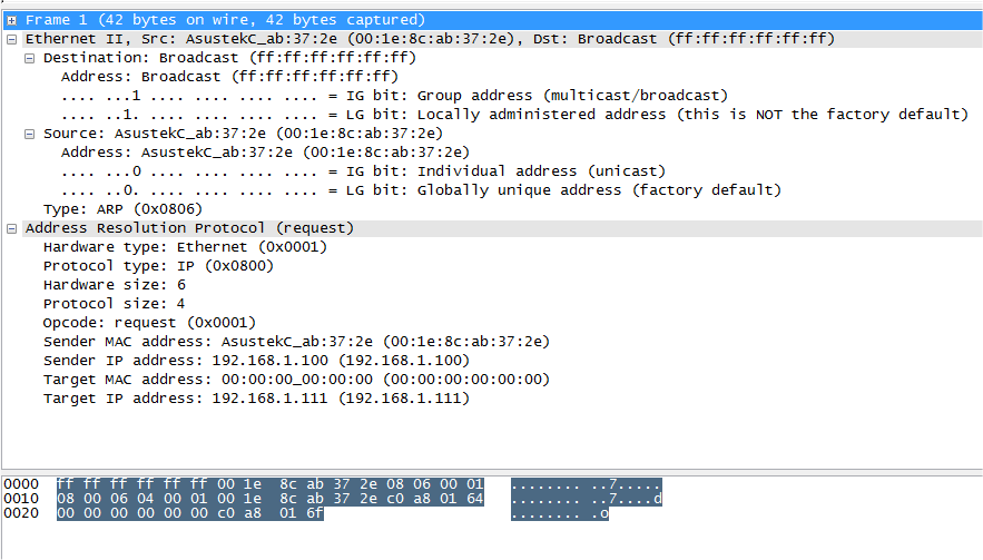 A HÁLÓZATI ESZKÖZ RÉTEG PROTOKOLLJAI 3.15. ÁBRA ARP REQUEST Itt látható a korábbi ping capture kibontva.