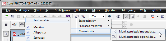 A munkaterület beállítása 13 A Munkaterület exportálása párbeszédpanelen jelölőnégyzetekkel választjuk ki az exportra szánt elemeket.