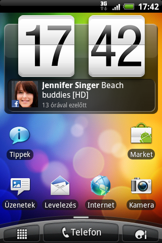 20 Első lépések Kezdőképernyő A Kezdőképernyőn teheti egyénivé HTC Salsa készülékét. Tartalmaz egy közösségi óra widgetet, amin megjelennek közösségi oldalai legújabb állapotfrissítései.