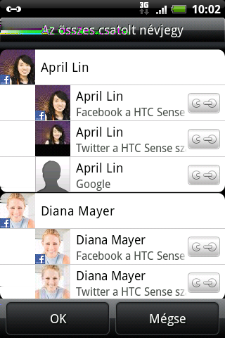78 Emberek Kapcsolattartási adatok összevonása Ha ugyanazokkal a névjegyekkel rendelkezik HTC Salsa készülékén, Google fiókjában és közösségi oldalakon lévő fiókjaiban, mint a Facebook és Twitter, a