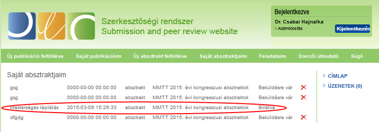 Az absztrakt aktuális státuszát a Saját