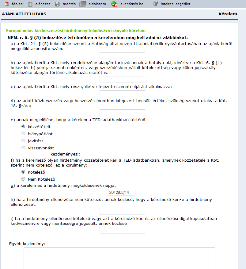 Kérelem űrlap a vonatkozó
