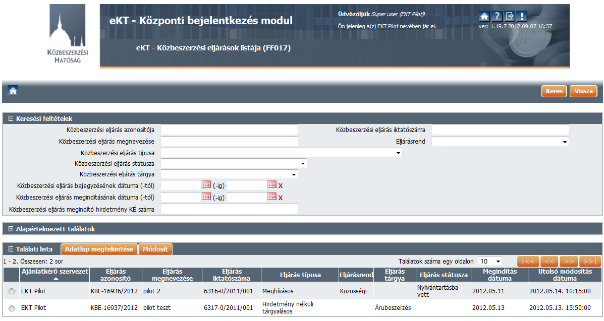 megjelenő Új nyomógombbal lehet megkezdeni az alapadatok rögzítését.