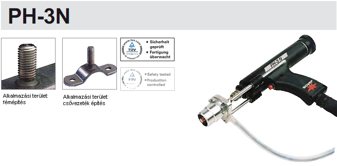 Ívhúzásos csaphegesztő pisztolyok Karcsú és könnyű felépítésének köszönhetően a PH-3N típusú csaphegesztő pisztoly maximális technikai teljesítményt biztosít.