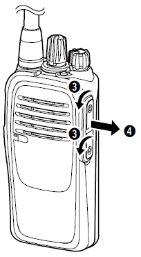 ICOM IC-F29SR FONTOS! SOHA NE engedje el, vagy ne csatlakoztassa akkor az akkupakkot, ha az adó-vevő készülék nedves vagy homokos.