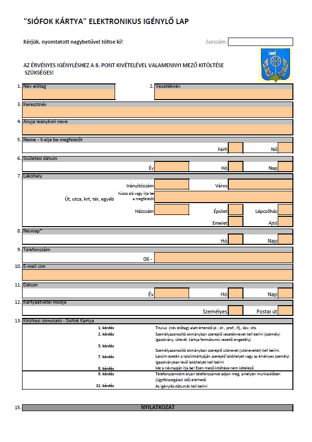 16 3. számú melléklet Siófok Kártya