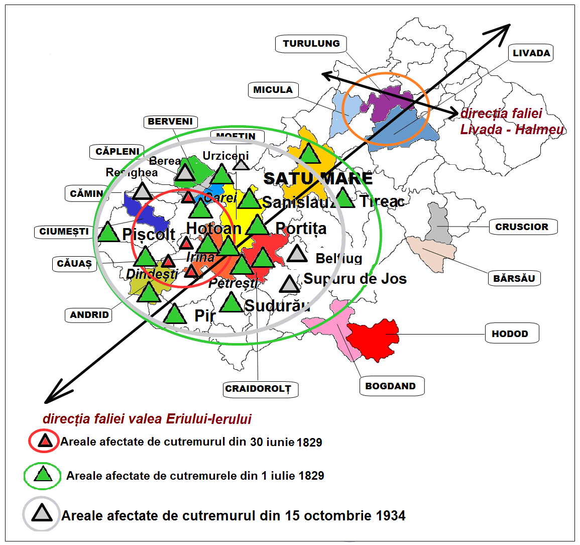 Figura nr.16 Localităţi afectate de mişcările seismice din perioada 1829