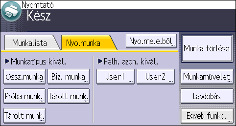 Tárolt nyomtatás Tárolt nyomtatás fájl küldése a kezelőpanel használatával A tárolt dokumentumok a nyomtatás befejezése után sem törlődnek.