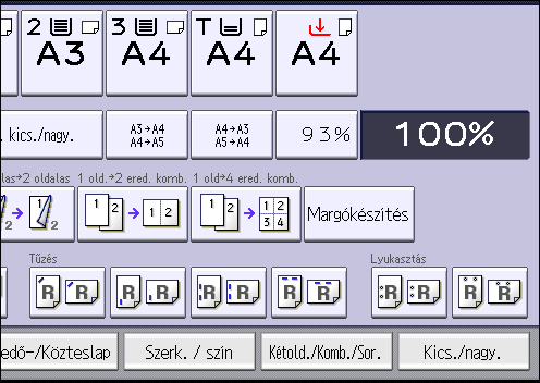 3. Másolás CKN074 A kétoldalas kombinálásnak hat típusa van. 4 egyoldalas lap Komb.2 old.-ra Négy egyoldalas eredetit másol egyetlen lap két oldalára, oldalanként két eredeti oldallal.