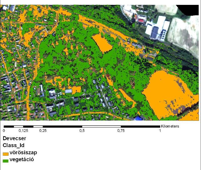 Vörösiszap rétegvastagságainak meghatározása Az iszap vastagság a 0-15 cm