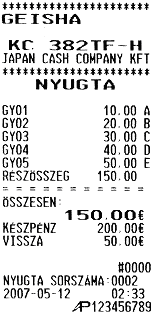 Az első nyugtán jól látható, hogy már ebben a fázisban nincs kötelező kapott összeg beütés, ez a funkció ismét választható.