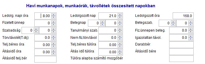 beállítással adható meg, hogy majd a havi adatoknál a távollétek napjai mely mezőbe kerüljenek. Ez természetesen egyúttal meghatározza, hogy milyen bért számfejtenek a megadott távollétre.