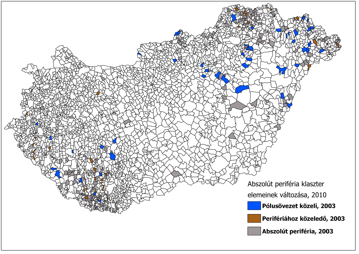 124 28. ábra: A abszolút periféria klasztert alkotó települések származásuk szerint kategorizálva, 2010 Forrás: saját szerkesztés, 2012.