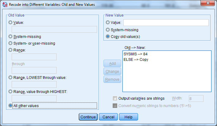 Transform / Recode into different variables Segítség: első lépésben határozza meg a leggyakoribb értéket, majd kódolja át egy új változóba az adott változót úgy, hogy a hiányzó értékek a leggyakoribb