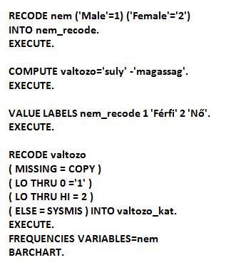 Majd statisztika kérése SPSS programozás (5 pont) Az alábbi SPSS programkód számos hibát tartalmaz.