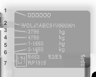 Műszaki adatok 157 Azonosító tábla A gépkocsi azonosító táblája a jobb oldali ajtóoszlopon található.