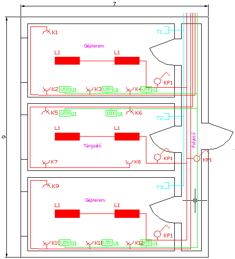 Rajzoljuk meg az iroda külső körvonalának méretvonalait, alkalmazzunk LINEAR DIMENSION-t. A feliratokon látszik, hogy a rajzon a milliméter értékek jelennek meg.