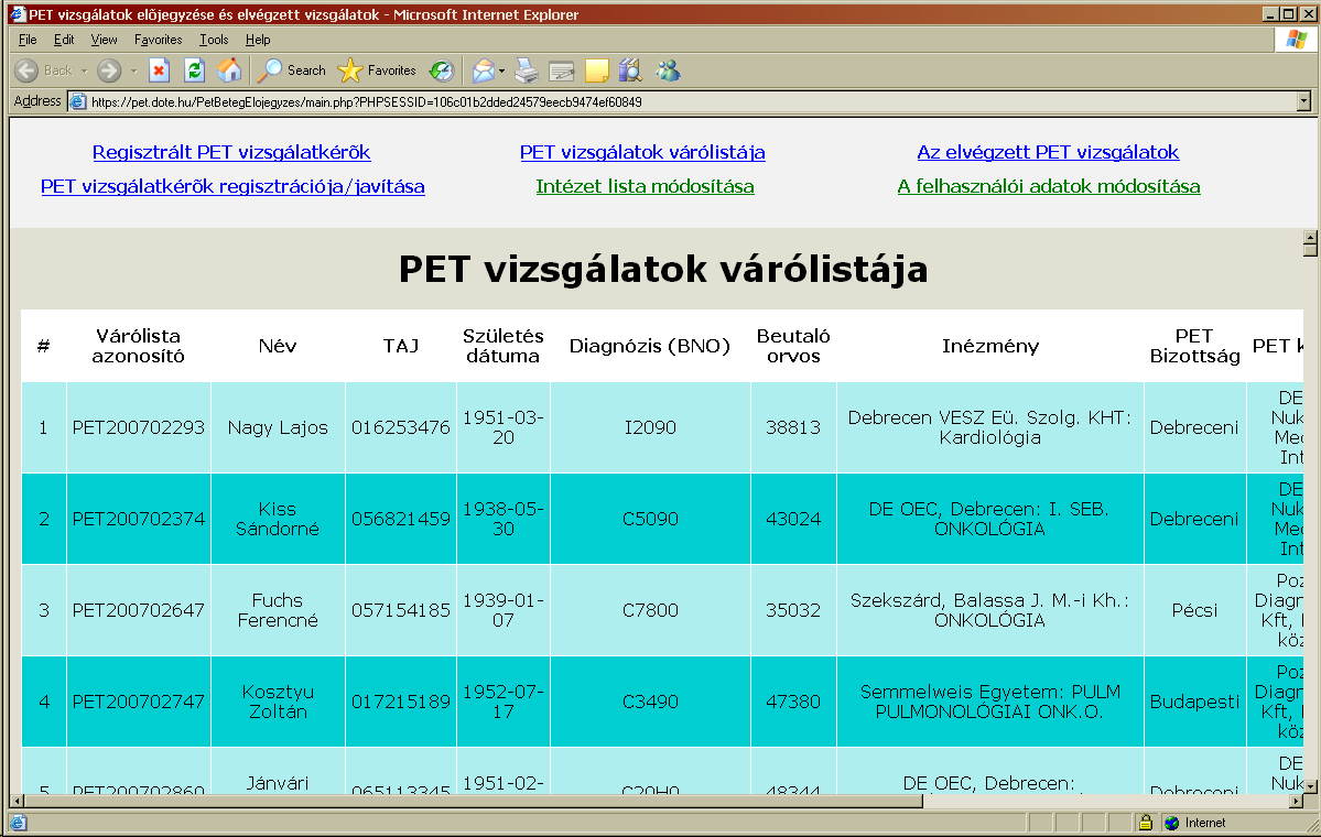 A Publikus várólista hivatkozás segítségével lehet ahhoz a listához jutni, amelyet bármely felhasználó korlátozás nélkül láthat és amely tartalmazza az egyes betegek várólista azonosítóját és a